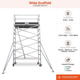 3.9m - 4.2m Wide Aluminium Mobile Scaffold Base Tower with 4 Outriggers & Kickboards